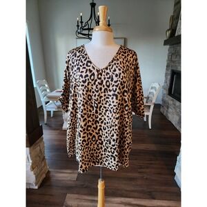 JODIFL Boutique Leopard Print V Neck Short Sleeve Top Women's Medium Made in USA